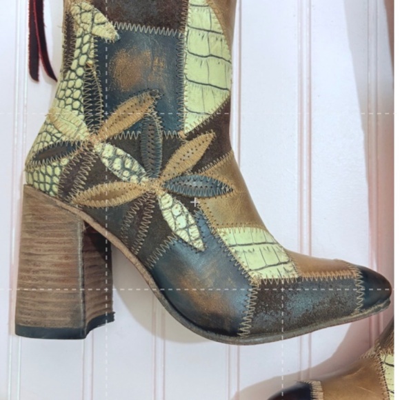 FREE BIRD BY STEVEN JUNO OLIVE MULTI COLOR PATCHWORK TALL BOOTS HANDMADE SIZE 6 - Picture 5 of 13